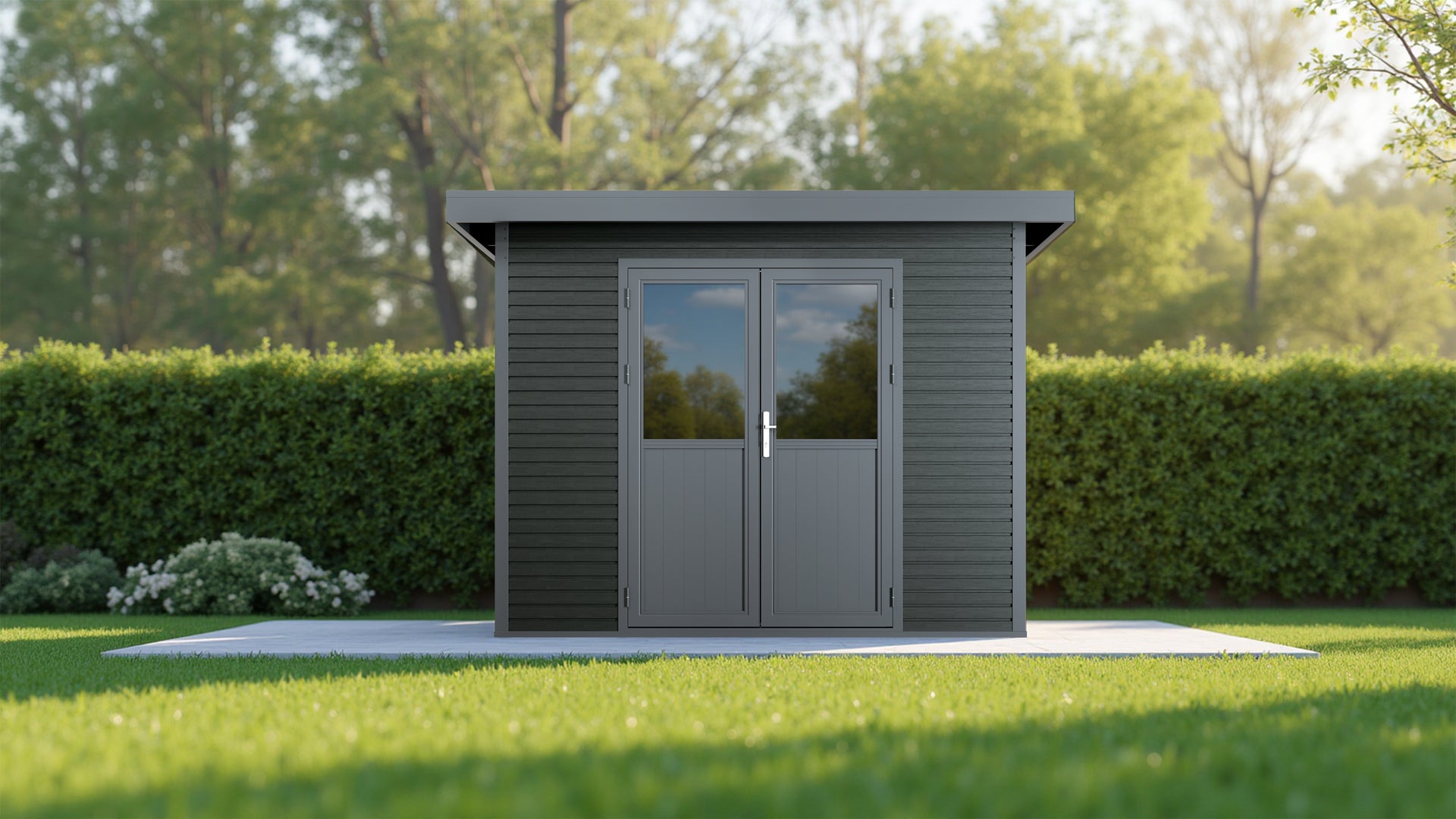 WPC Gartenhaus Linia 2824 inkl. Dachrinnen-Set, 2-farbig in Grau/Anthrazit