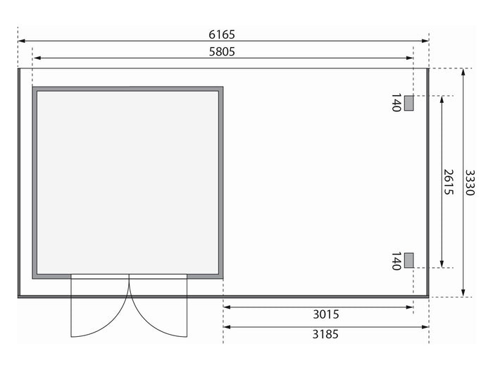 Karibu Gartenhaus Trittau 3 natur mit Anbaudach 3,3 m