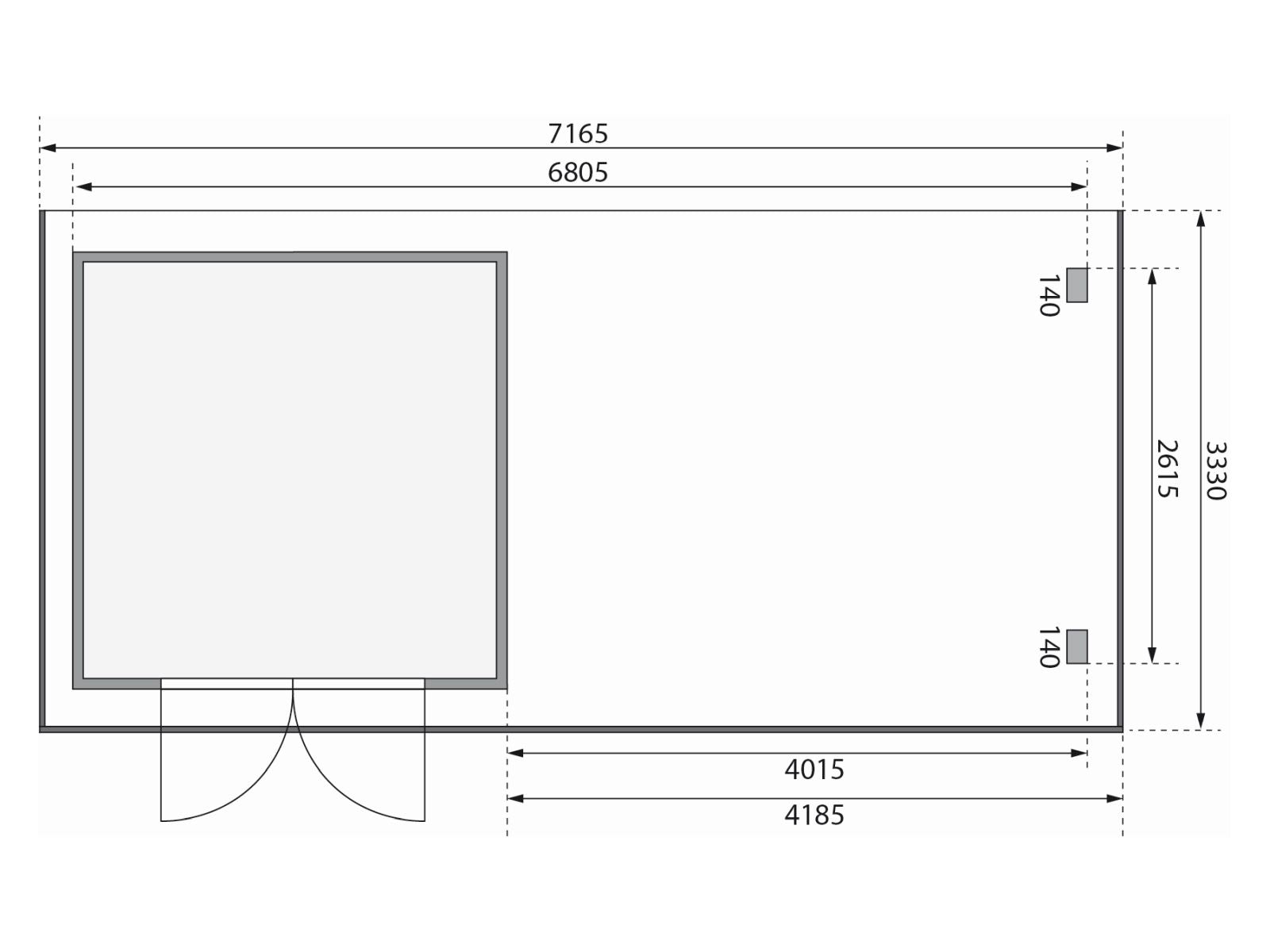 Karibu Gartenhaus Trittau 3 natur mit Anbaudach 4,4 m