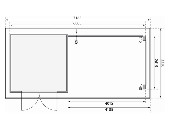 Karibu Gartenhaus Trittau 3 natur mit Anbaudach 4,4 m inkl. Rück- und Seitenwand