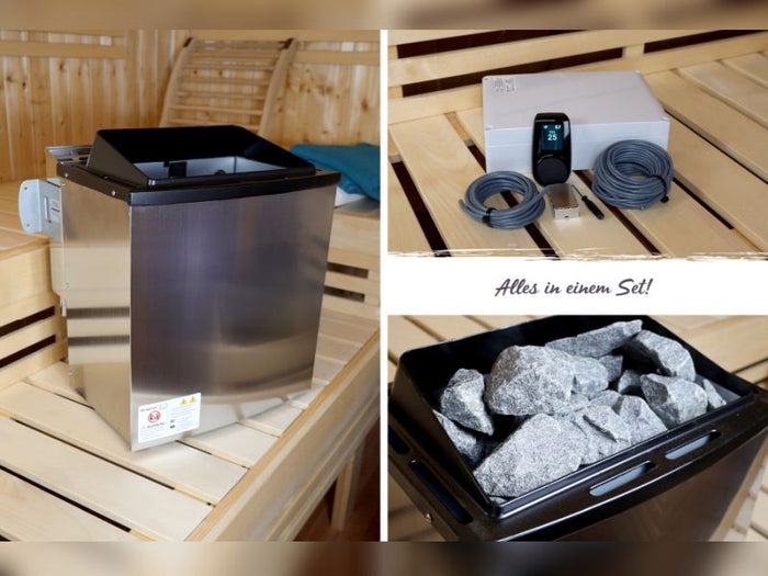 Karibu Bio-Kombiofen 9,0 kW externe WiFi Steuerung und Steine