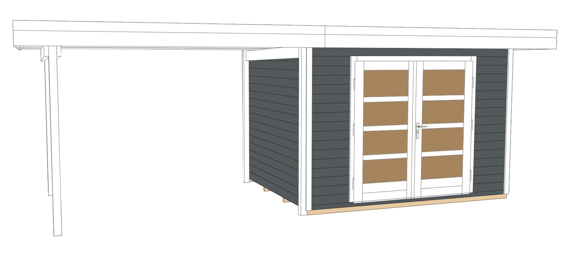 Weka Gartenhaus 126 Gr. 2 in anthrazit mit Anbaudach 300 cm