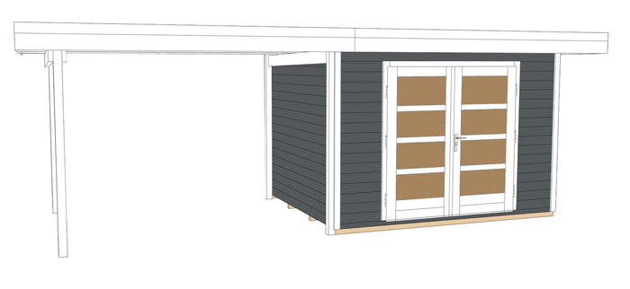 Weka Gartenhaus 126 Gr. 2 in anthrazit mit Anbaudach 300 cm