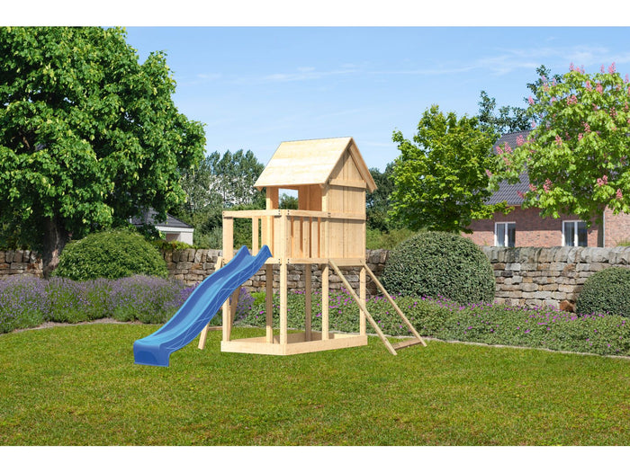 Karibu Stelzenhaus Frieda + Rutsche blau + Netzrampe