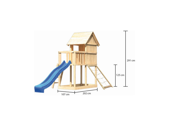 Karibu Stelzenhaus Frieda + Rutsche blau + Netzrampe