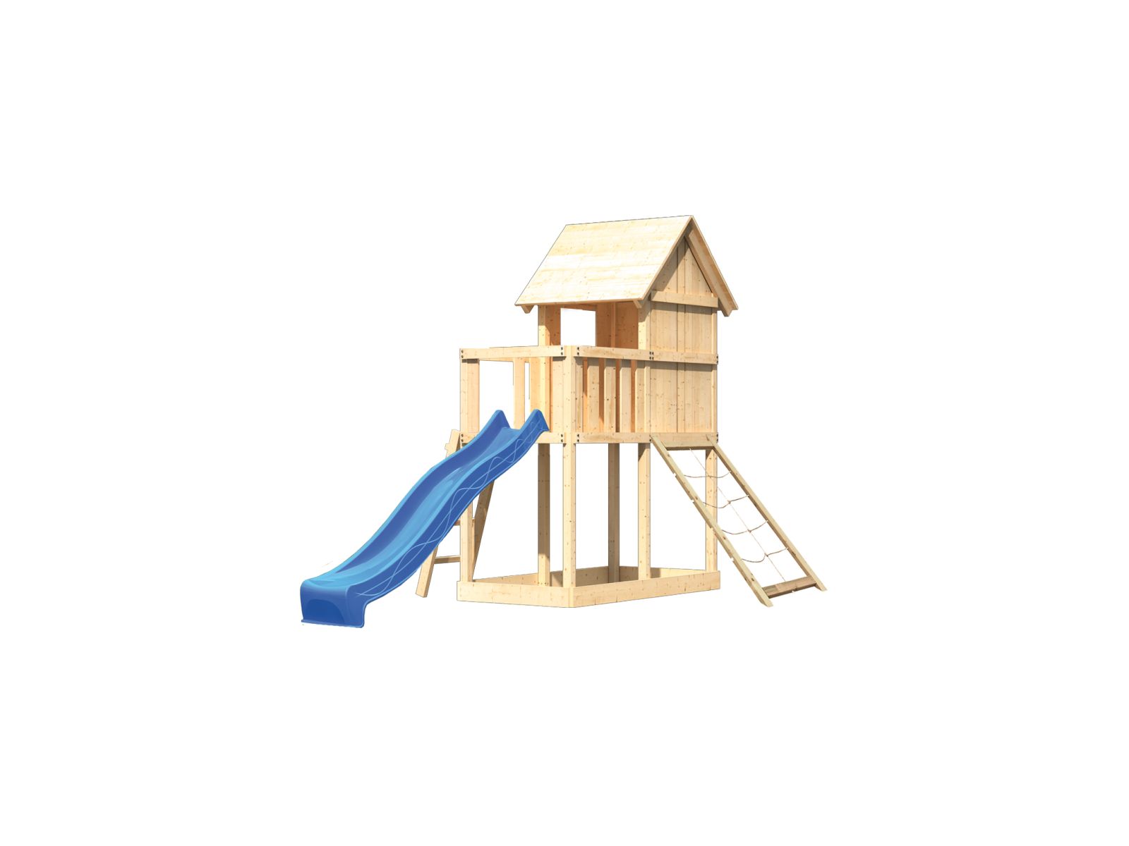 Karibu Stelzenhaus Frieda + Rutsche blau + Netzrampe