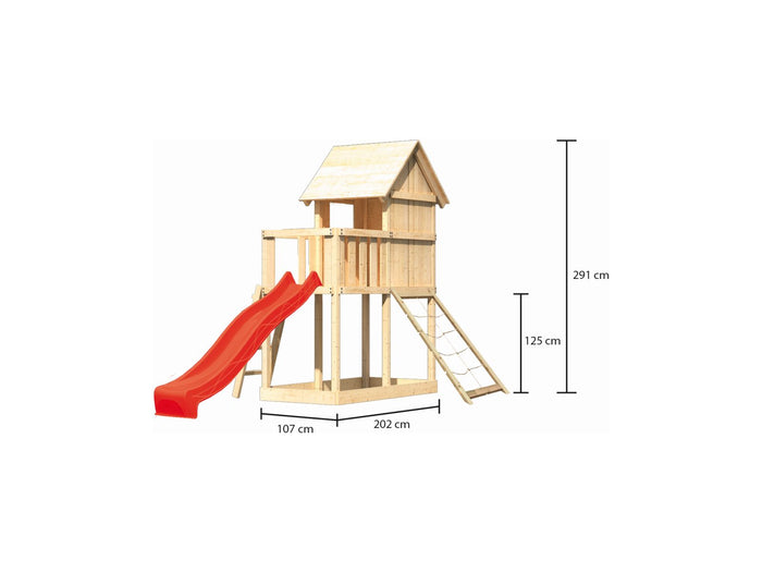 Karibu Stelzenhaus Frieda + Rutsche rot + Netzrampe