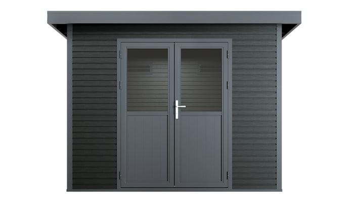 Linholm WPC Gartenhaus Linia 2824 inkl. Dachrinnen-Set, 2-farbig in Grau/Anthrazit