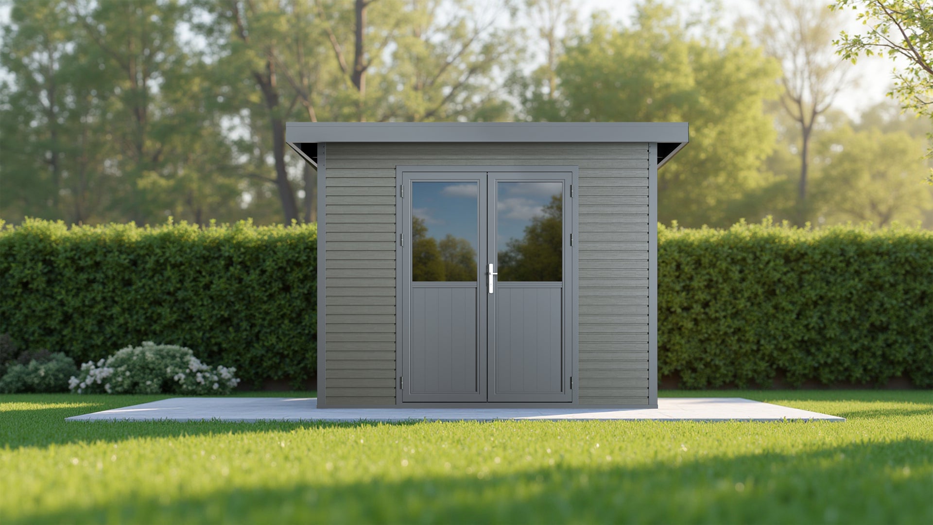 WPC Gartenhaus Linia 2824 inkl. Dachrinnen-Set, 2-farbig in Grau/Anthrazit