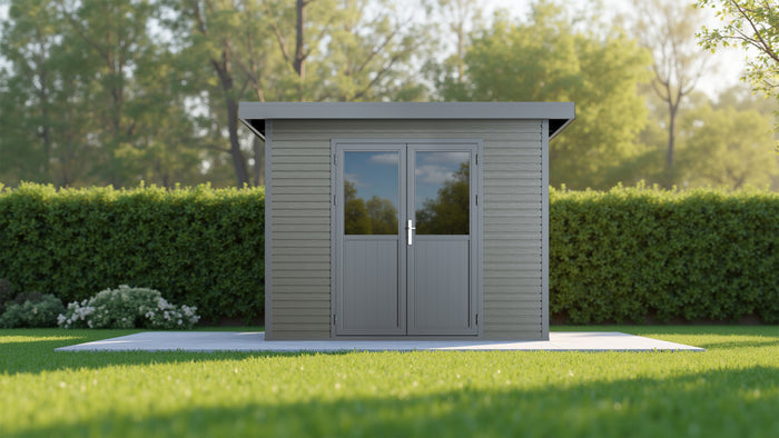 Linholm WPC Gartenhaus Linia 2824 inkl. Dachrinnen-Set, 2-farbig in Grau/Anthrazit