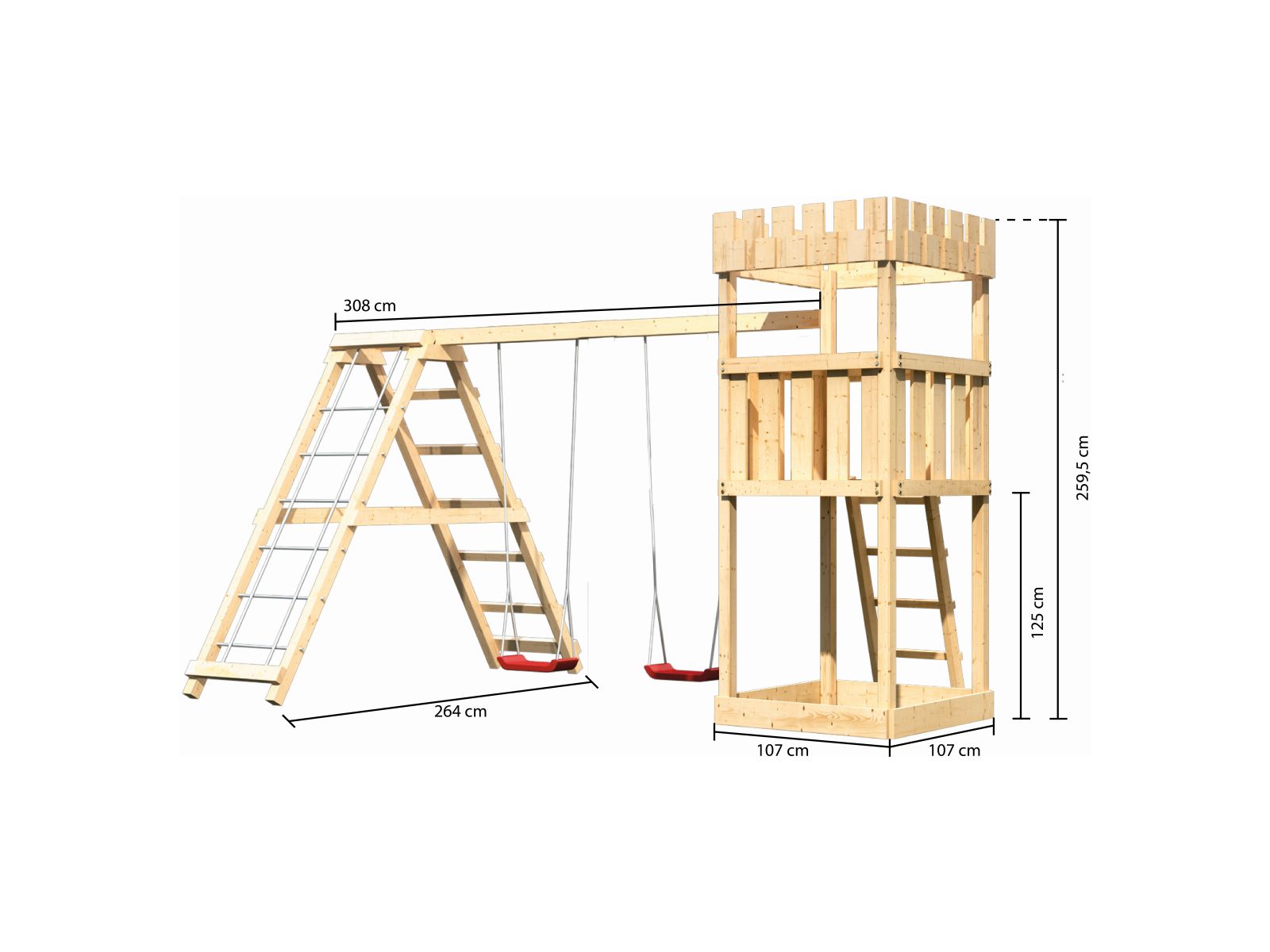 Karibu Ritterburg Löwenherz + Doppelschaukelanbau Klettergerüst