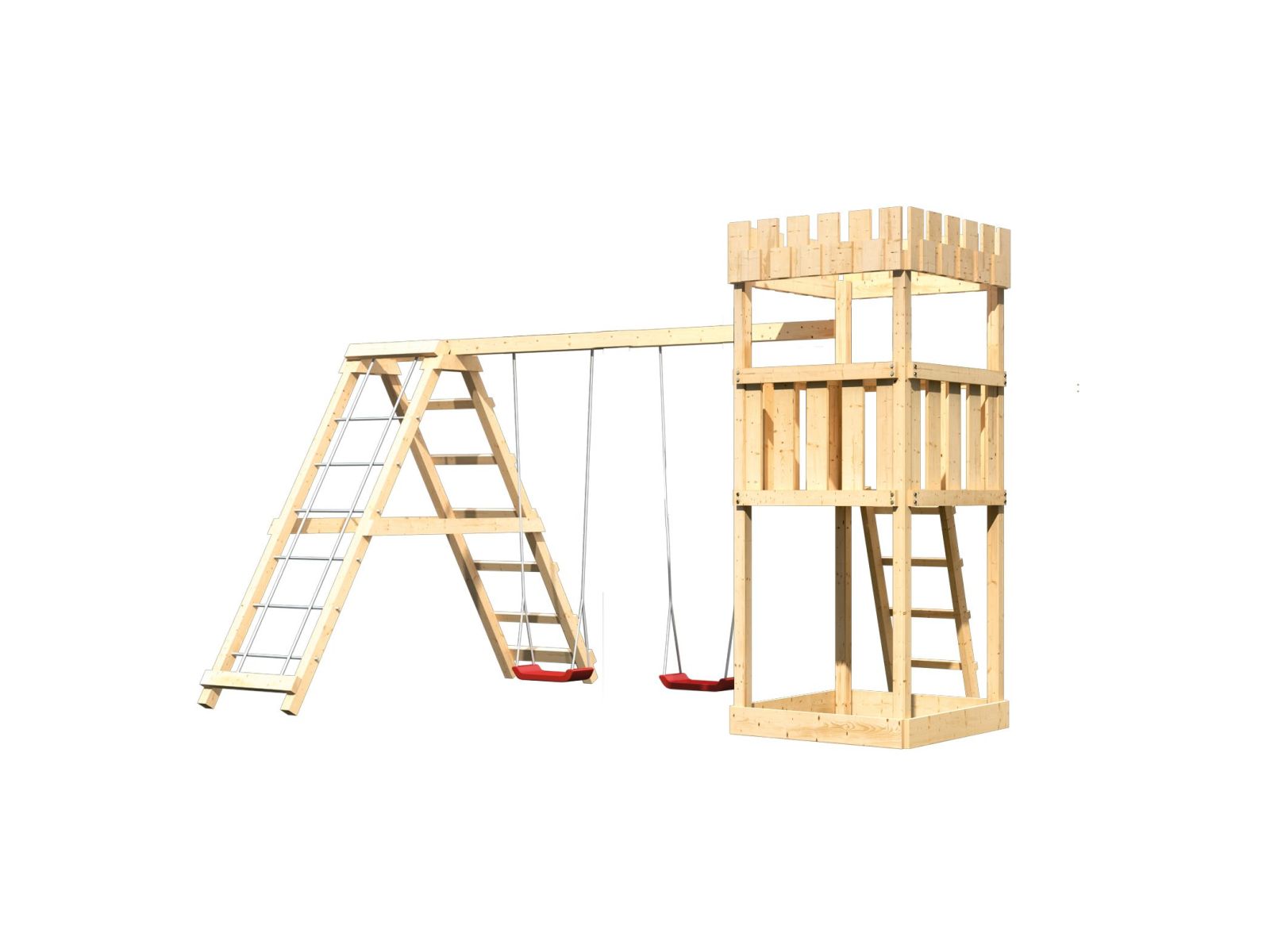 Karibu Ritterburg Löwenherz + Doppelschaukelanbau Klettergerüst