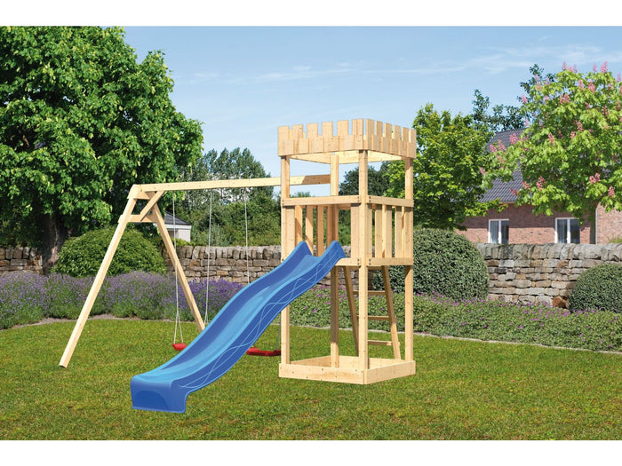 Karibu Ritterburg Löwenherz + Rutsche blau + Doppelschaukel