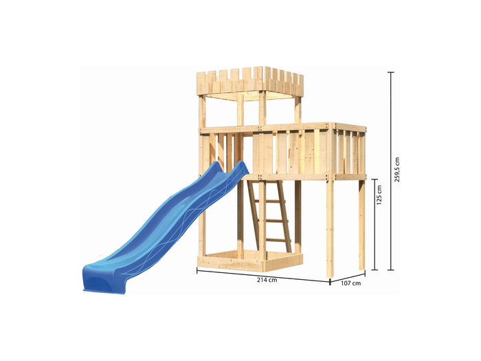 Karibu Ritterburg Löwenherz + Rutsche blau + Anbauplattform