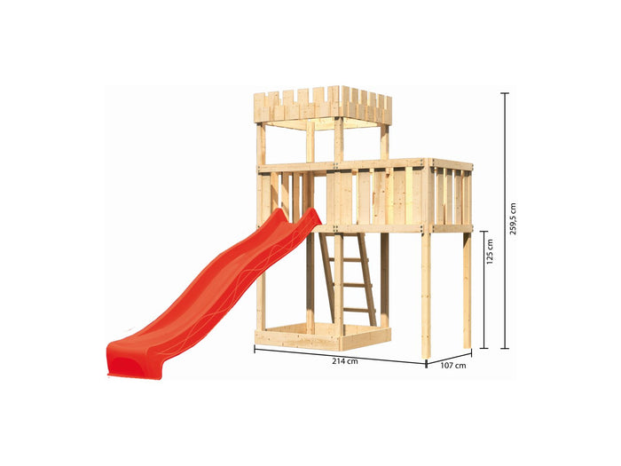 Karibu Ritterburg Löwenherz + Rutsche rot + Anbauplattform