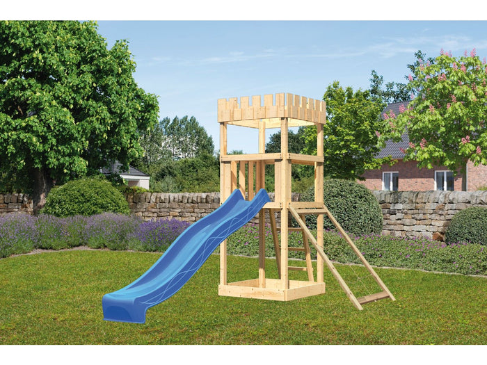 Karibu Ritterburg Löwenherz + Rutsche blau + Netzrampe