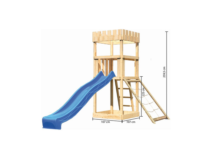 Karibu Ritterburg Löwenherz + Rutsche blau + Netzrampe