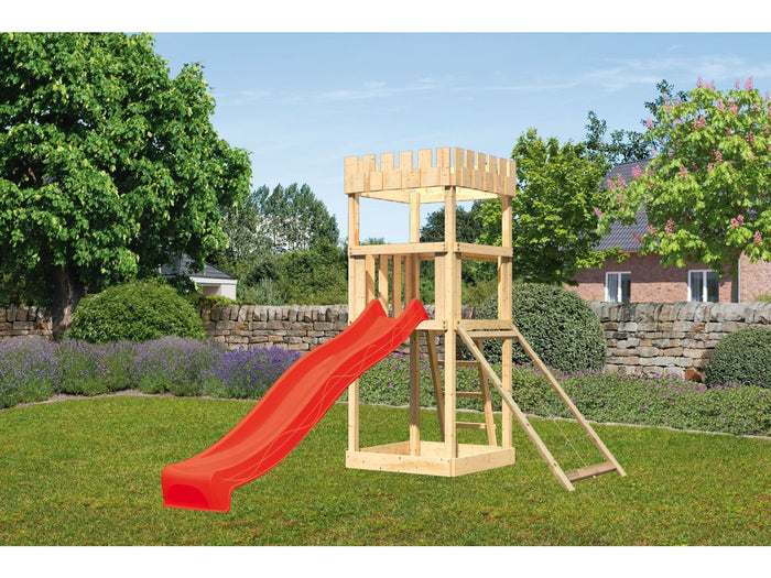 Karibu Ritterburg Löwenherz + Rutsche rot + Netzrampe
