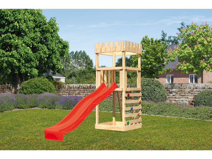 Karibu Ritterburg Löwenherz + Rutsche rot + Kletterwand