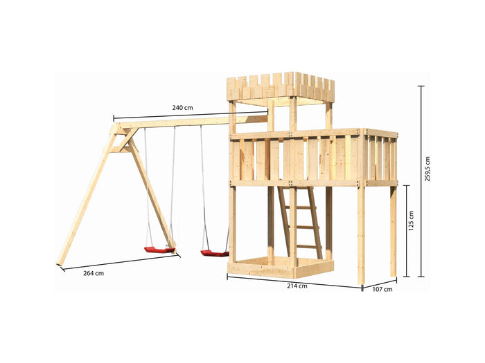 Karibu Ritterburg Löwenherz + Doppelschaukel + Anbauplattform