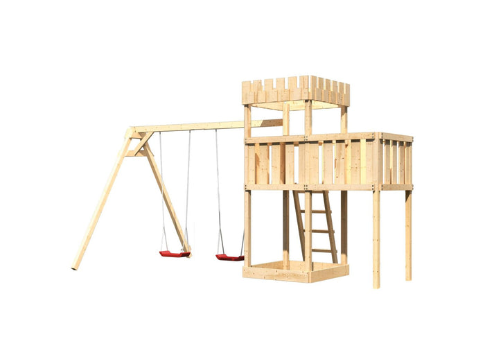 Karibu Ritterburg Löwenherz + Doppelschaukel + Anbauplattform