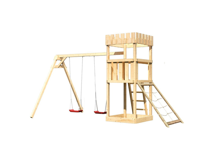 Karibu Ritterburg Löwenherz + Doppelschaukel + Netzrampe