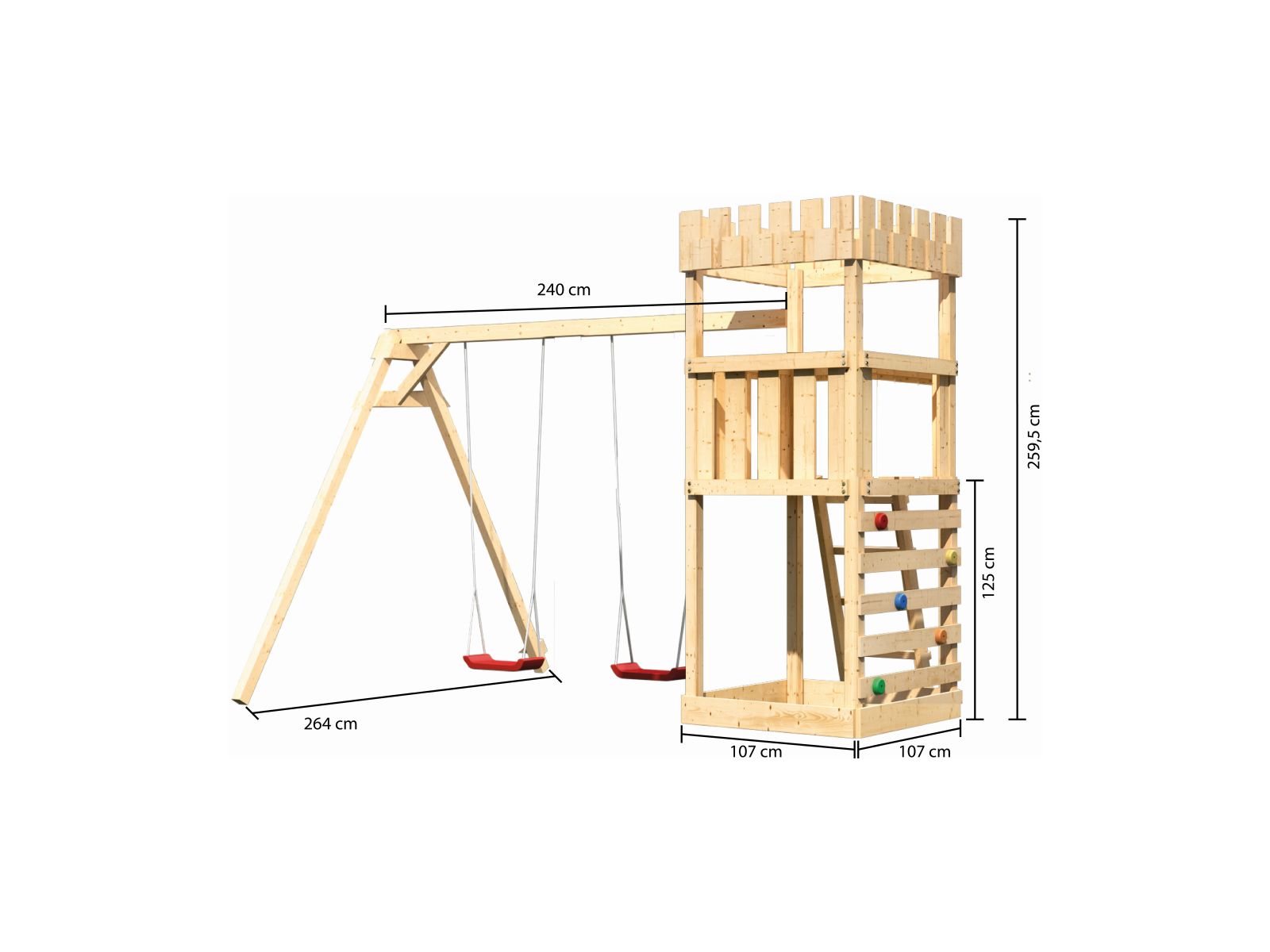 Karibu Ritterburg Löwenherz + Doppelschaukel + Kletterwand