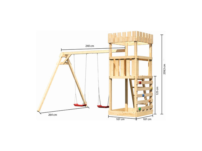 Karibu Ritterburg Löwenherz + Doppelschaukel + Kletterwand