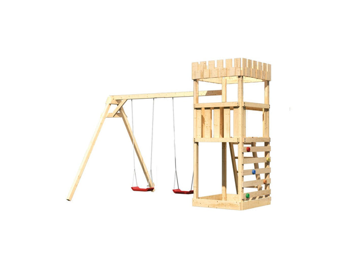 Karibu Ritterburg Löwenherz + Doppelschaukel + Kletterwand