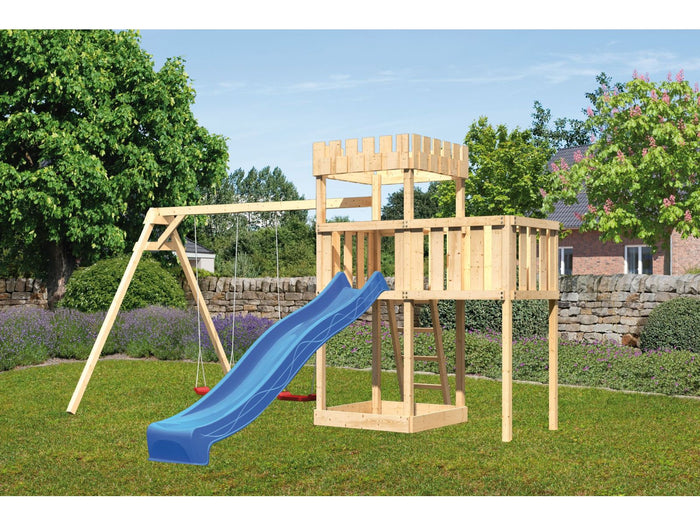 Karibu Ritterburg Löwenherz + Rutsche + Doppelschaukel + Anbauplattform