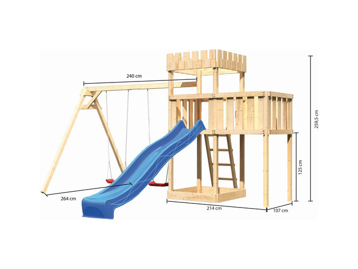 Karibu Ritterburg Löwenherz + Rutsche + Doppelschaukel + Anbauplattform