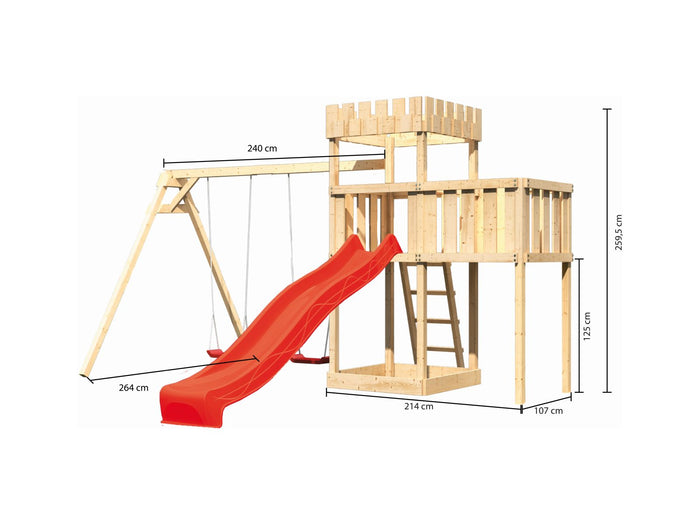 Karibu Ritterburg Löwenherz + Rutsche + Doppelschaukel + Anbauplattform