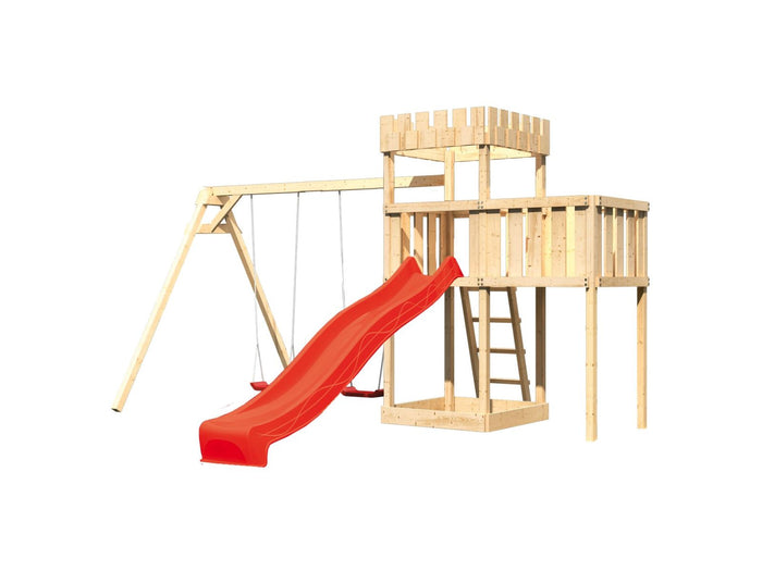 Karibu Ritterburg Löwenherz + Rutsche + Doppelschaukel + Anbauplattform