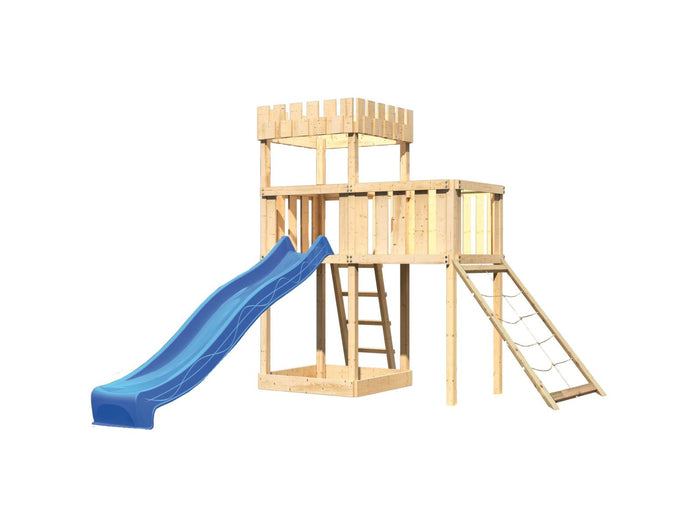 Karibu Ritterburg Löwenherz + Rutsche + Anbauplattform + Netzrampe