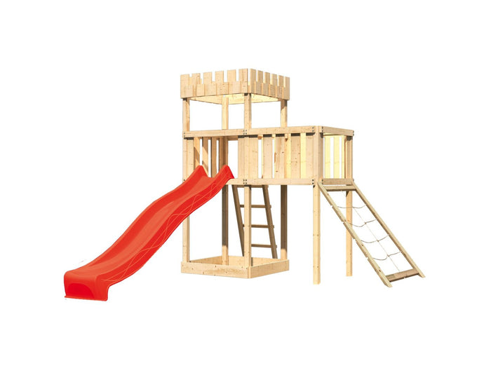 Karibu Ritterburg Löwenherz + Rutsche + Anbauplattform + Netzrampe