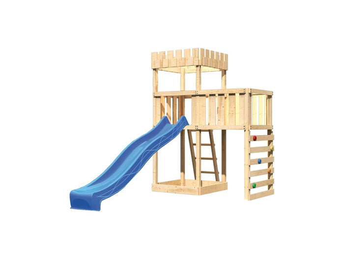 Karibu Ritterburg Löwenherz + Rutsche + Anbauplattform + Kletterwand