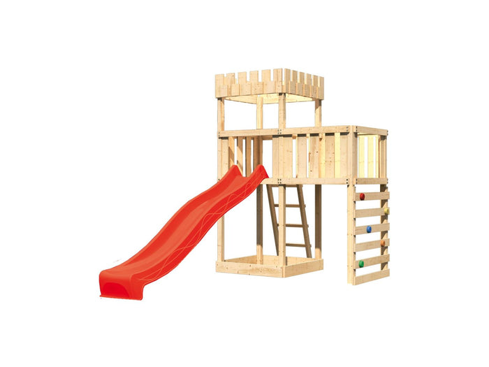 Karibu Ritterburg Löwenherz + Rutsche + Anbauplattform + Kletterwand