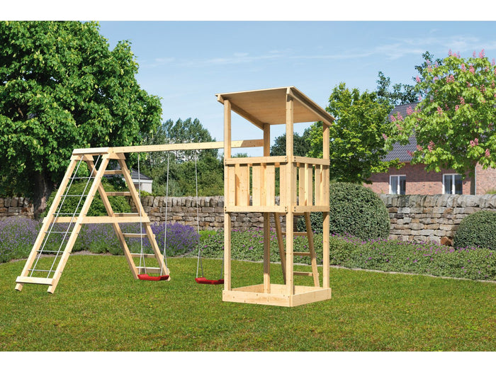 Karibu Spielturm Anna + Doppelschaukelanbau Klettergerüst