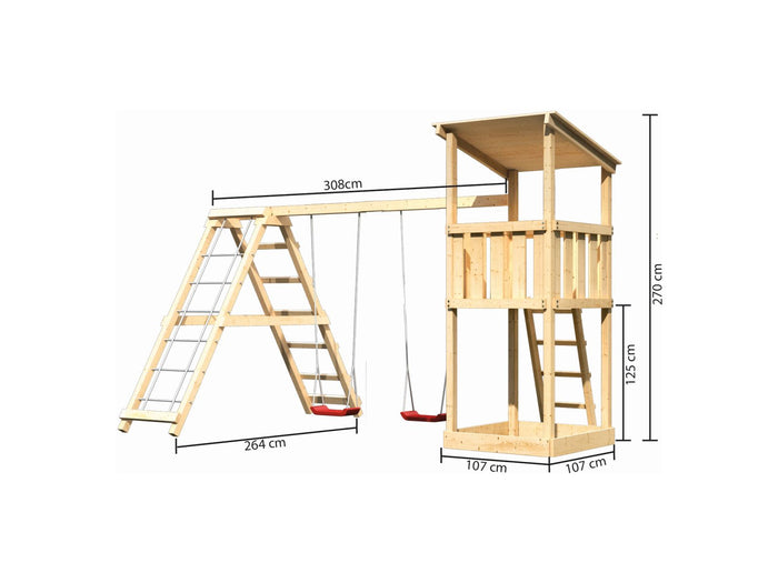 Karibu Spielturm Anna + Doppelschaukelanbau Klettergerüst