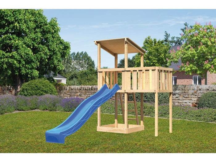 Karibu Spielturm Anna + Rutsche blau + Anbauplattform