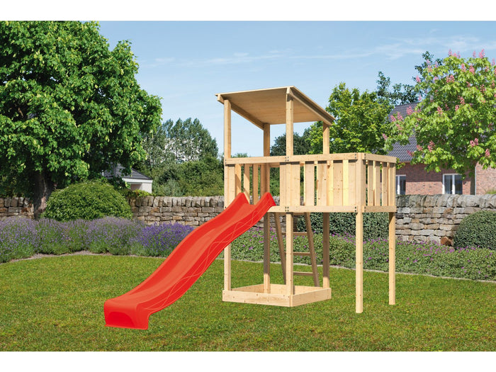 Karibu Spielturm Anna + Rutsche rot + Anbauplattform