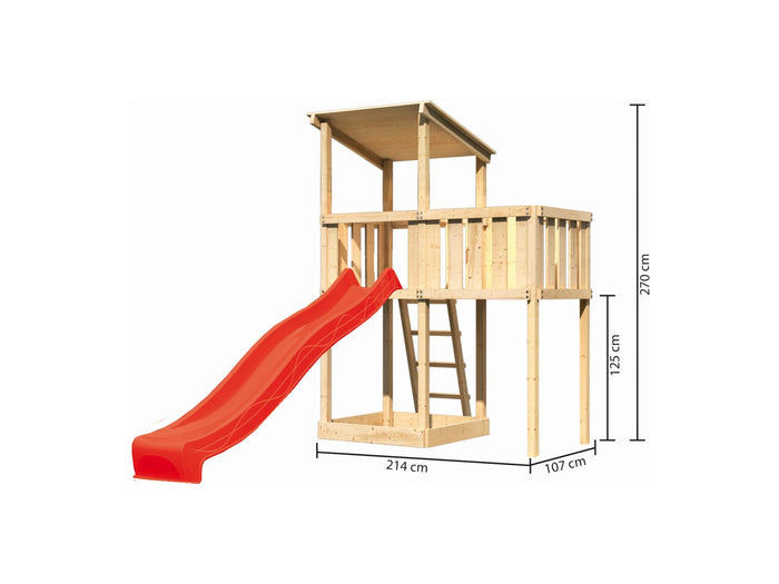 Karibu Spielturm Anna + Rutsche rot + Anbauplattform