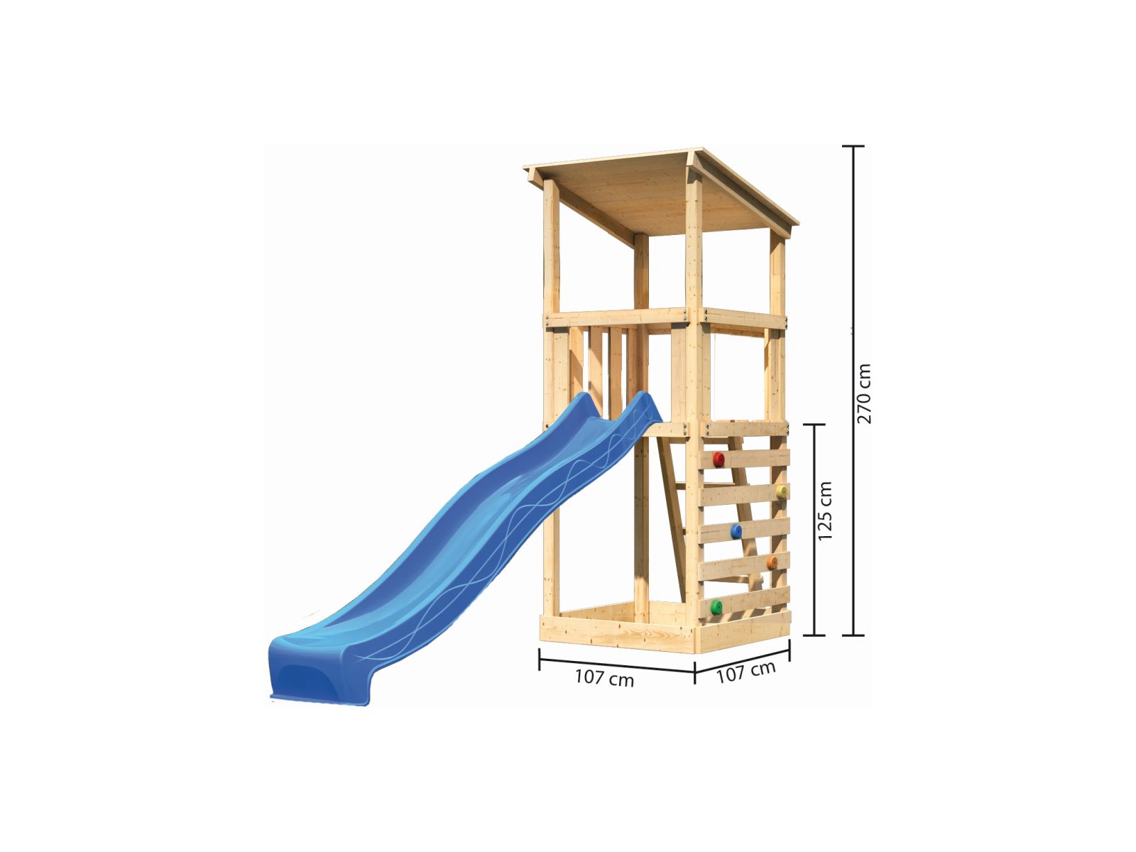Karibu Spielturm Anna + Rutsche blau + Kletterwand