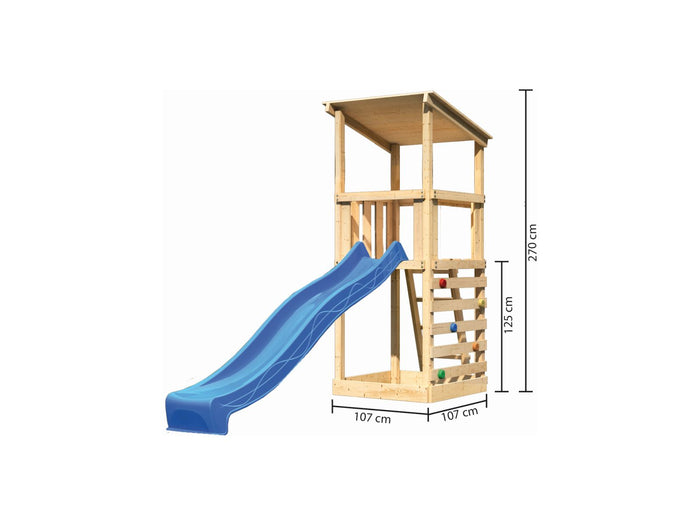 Karibu Spielturm Anna + Rutsche blau + Kletterwand