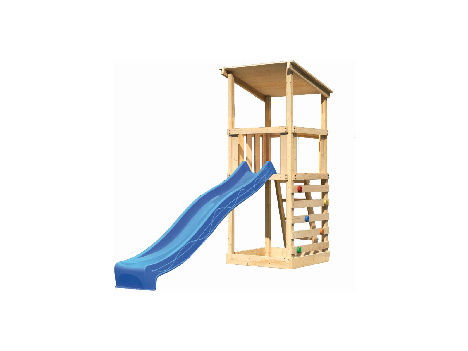 Karibu Spielturm Anna + Rutsche blau + Kletterwand