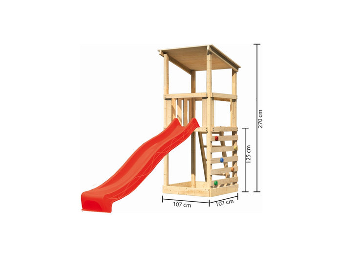 Karibu Spielturm Anna + Rutsche rot + Kletterwand