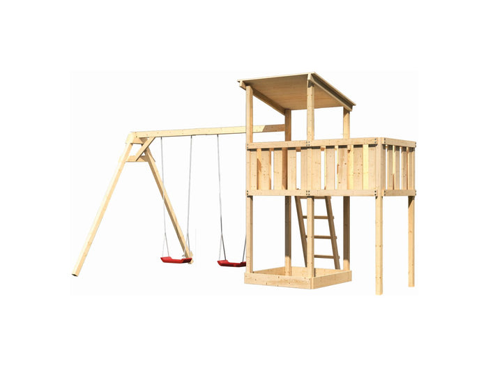 Karibu Spielturm Anna + Doppelschaukel + Anbauplattform