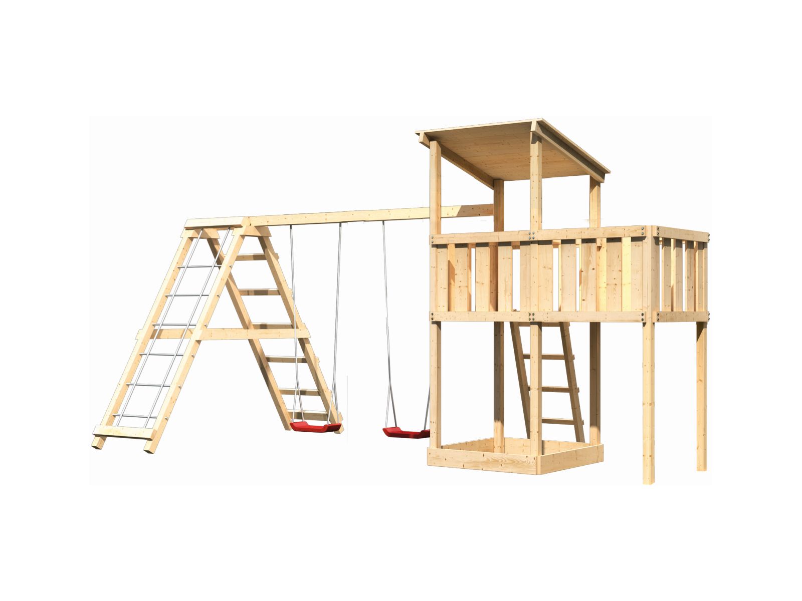 Karibu Spielturm Anna + Doppelschaukelanbau Klettergerüst + Anbauplattform
