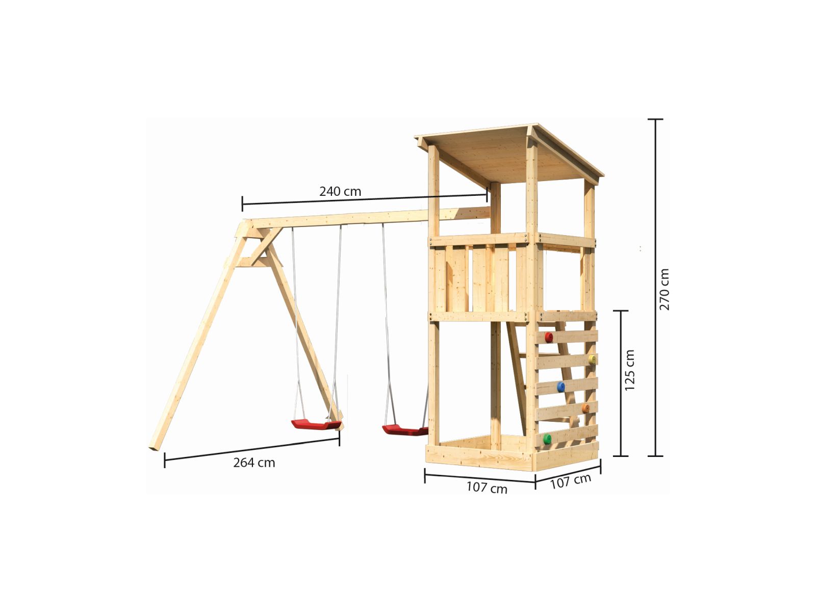 Karibu Spielturm Anna + Doppelschaukel + Kletterwand