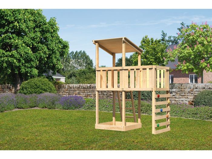 Karibu Spielturm Anna + Anbauplattform + Kletterwand
